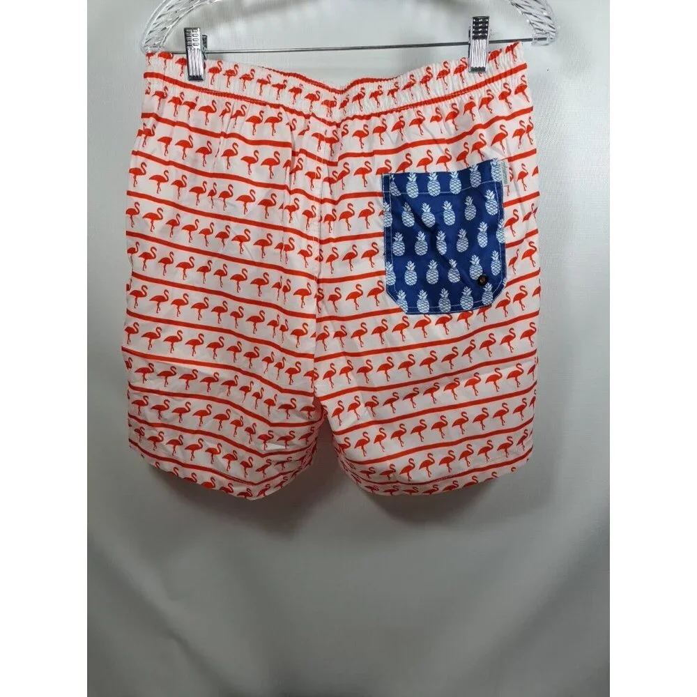 NWT Maamgic Swim Trunks Pineapple Flamingo Shorts Mesh Mens Size Large Blue Pink